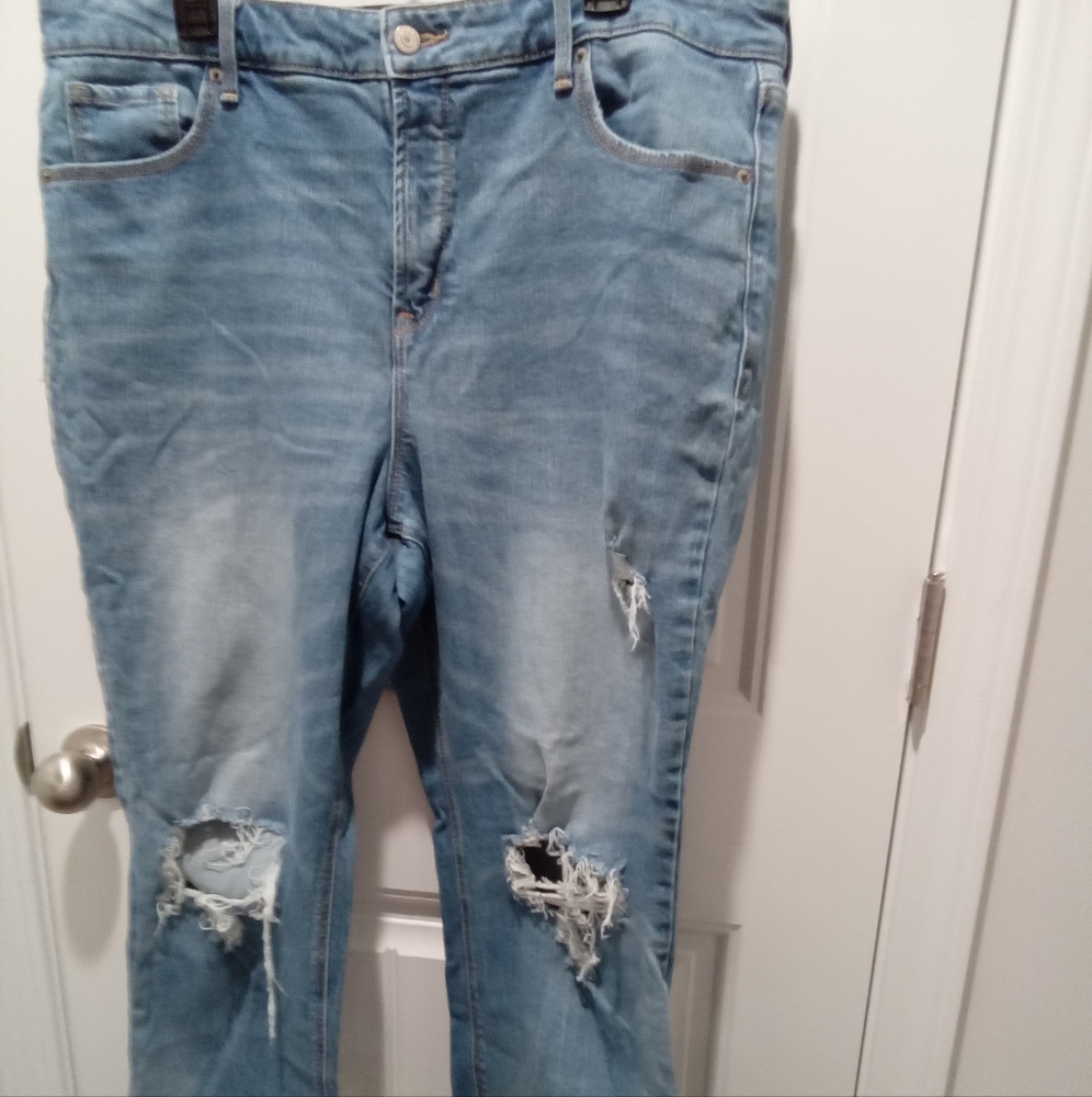 Old Navy Plus Sz 18 Power Straight High Rise Distressed Light Denim Jeans